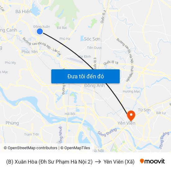 (B) Xuân Hòa (Đh Sư Phạm Hà Nội 2) to Yên Viên (Xã) map