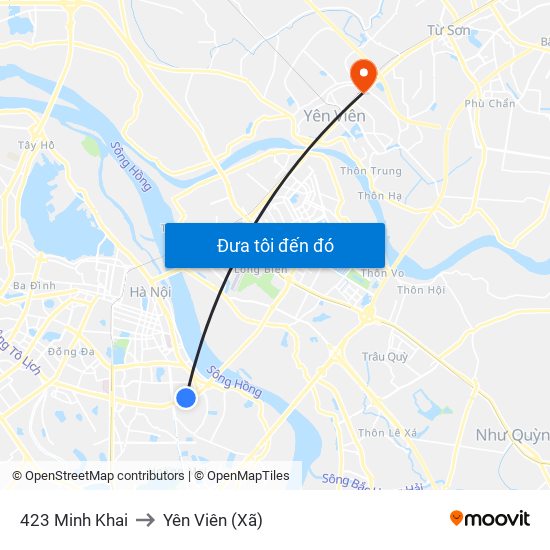423 Minh Khai to Yên Viên (Xã) map