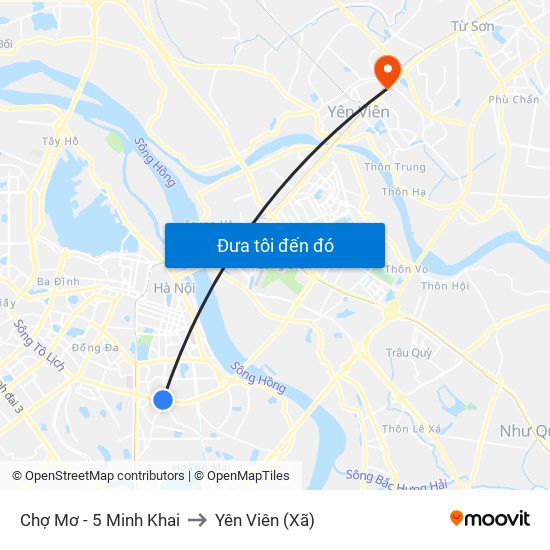 Chợ Mơ - 5 Minh Khai to Yên Viên (Xã) map