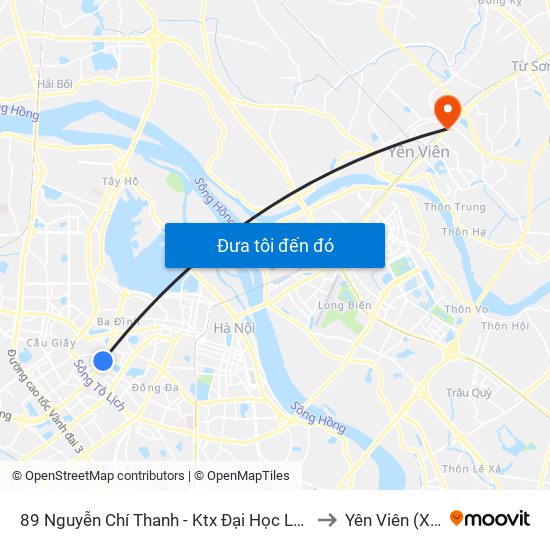 89 Nguyễn Chí Thanh - Ktx Đại Học Luật to Yên Viên (Xã) map