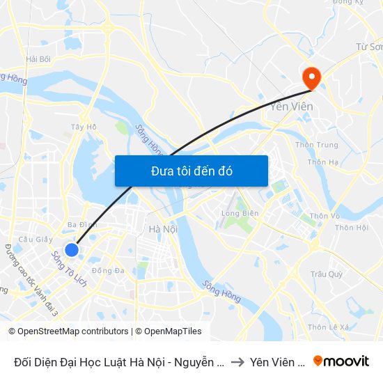 Đối Diện Đại Học Luật Hà Nội - Nguyễn Chí Thanh to Yên Viên (Xã) map
