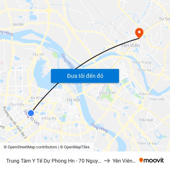 Trung Tâm Y Tế Dự Phòng Hn - 70 Nguyễn Chí Thanh to Yên Viên (Xã) map