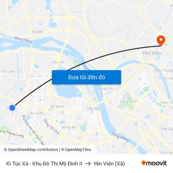 Kí Túc Xá - Khu Đô Thị Mỹ Đình II to Yên Viên (Xã) map