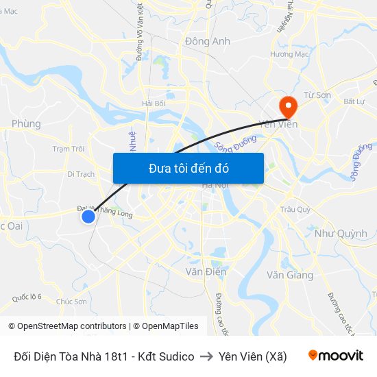 Đối Diện Tòa Nhà 18t1 - Kđt Sudico to Yên Viên (Xã) map