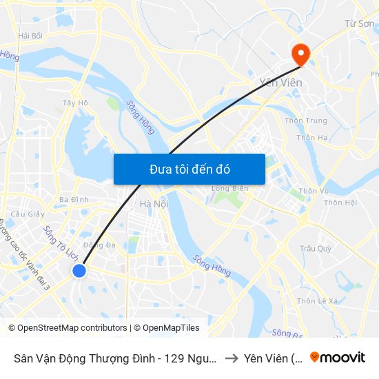 Sân Vận Động Thượng Đình - 129 Nguyễn Trãi to Yên Viên (Xã) map