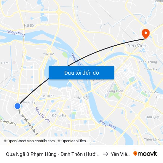 Qua Ngã 3 Phạm Hùng - Đình Thôn (Hướng Đi Phạm Văn Đồng) to Yên Viên (Xã) map