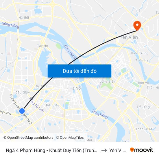 Ngã 4 Phạm Hùng - Khuất Duy Tiến (Trung Tâm Hội Nghị Quốc Gia) to Yên Viên (Xã) map