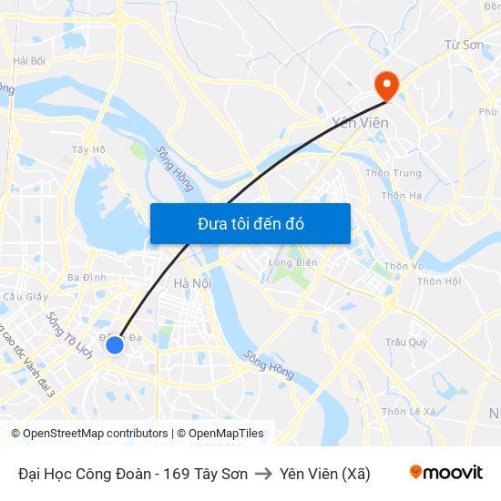 Đại Học Công Đoàn - 169 Tây Sơn to Yên Viên (Xã) map