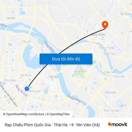 Rạp Chiếu Phim Quốc Gia - Thái Hà to Yên Viên (Xã) map