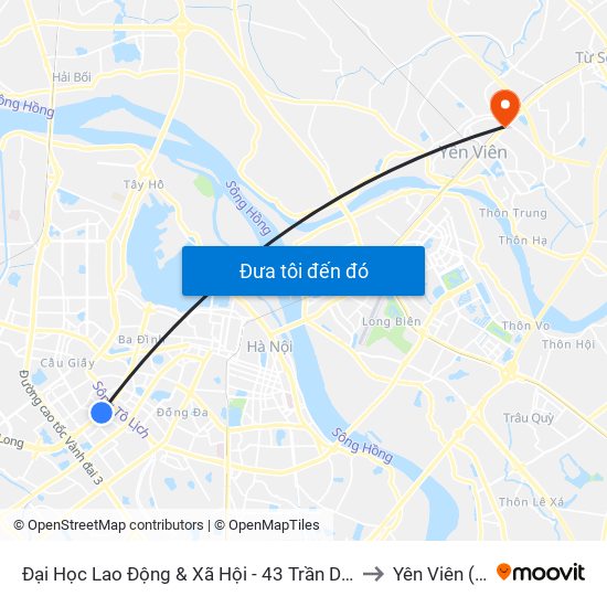 Đại Học Lao Động & Xã Hội - 43 Trần Duy Hưng to Yên Viên (Xã) map