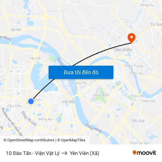 10 Đào Tấn - Viện Vật Lý to Yên Viên (Xã) map