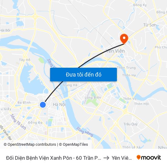 Đối Diện Bệnh Viện Xanh Pôn - 60 Trần Phú (Bộ Tư Pháp) to Yên Viên (Xã) map