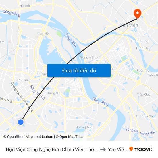 Học Viện Công Nghệ Bưu Chính Viễn Thông - Trần Phú (Hà Đông) to Yên Viên (Xã) map
