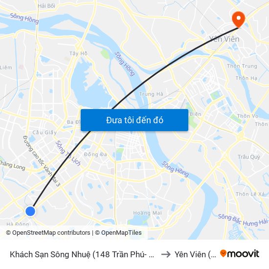 Khách Sạn Sông Nhuệ (148 Trần Phú- Hà Đông) to Yên Viên (Xã) map