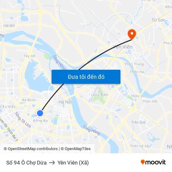 Số 94 Ô Chợ Dừa to Yên Viên (Xã) map