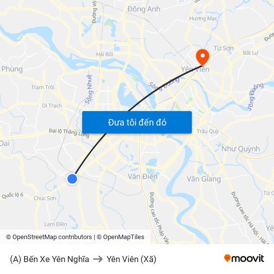 (A) Bến Xe Yên Nghĩa to Yên Viên (Xã) map
