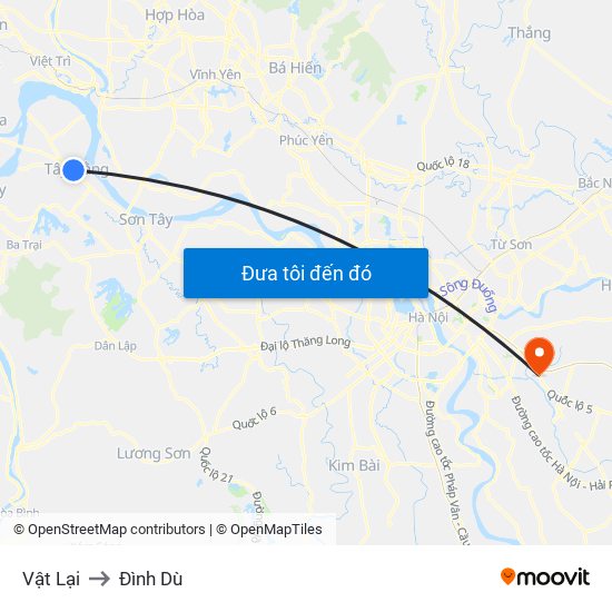 Vật Lại to Đình Dù map