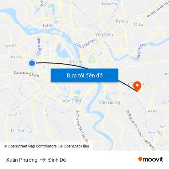 Xuân Phương to Đình Dù map