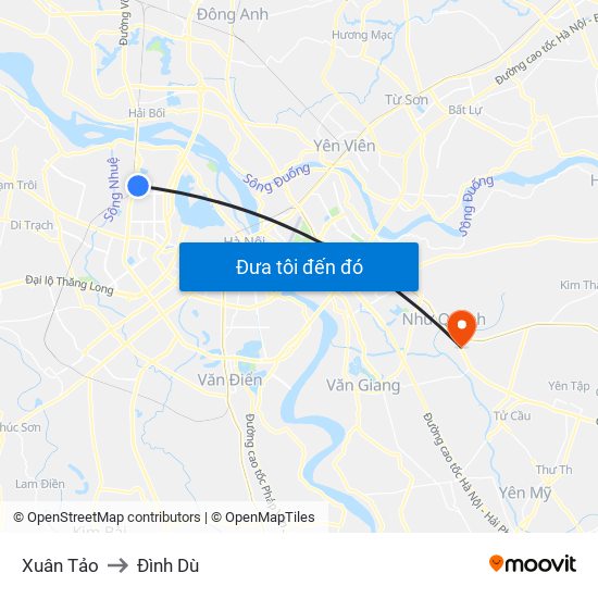 Xuân Tảo to Đình Dù map