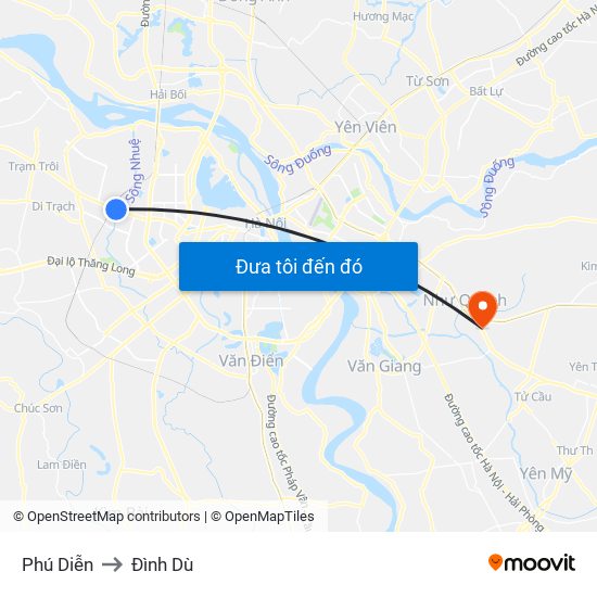 Phú Diễn to Đình Dù map