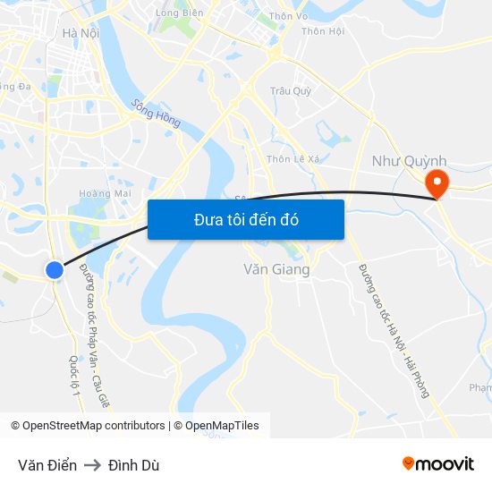 Văn Điển to Đình Dù map