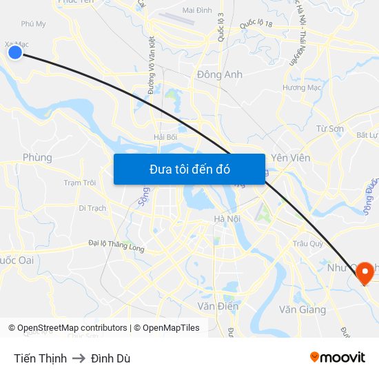 Tiến Thịnh to Đình Dù map