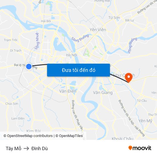 Tây Mỗ to Đình Dù map