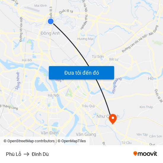 Phù Lỗ to Đình Dù map