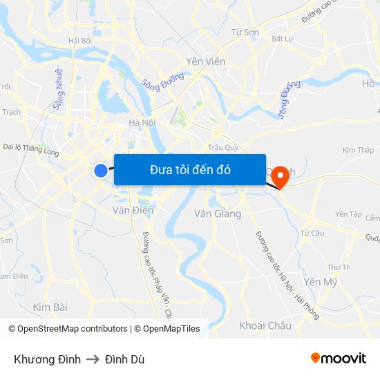 Khương Đình to Đình Dù map