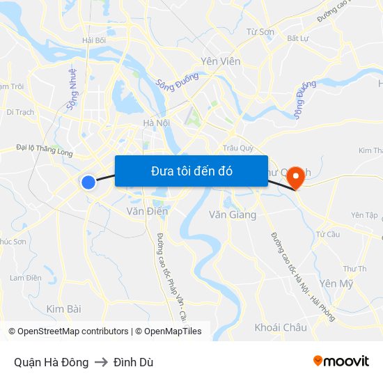 Quận Hà Đông to Đình Dù map