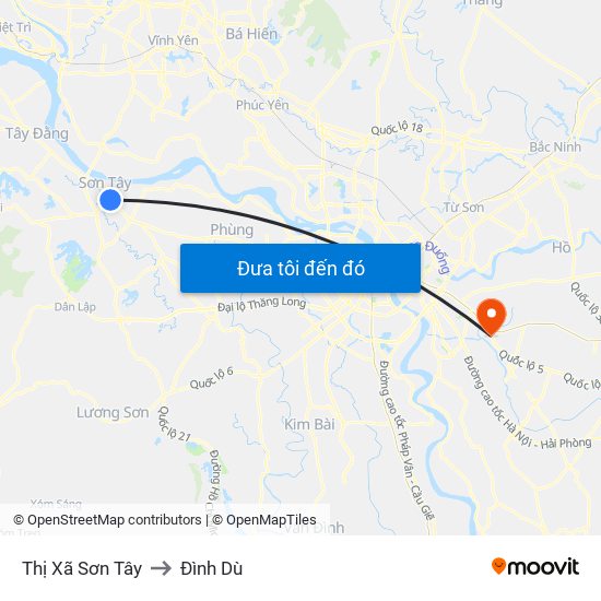 Thị Xã Sơn Tây to Đình Dù map