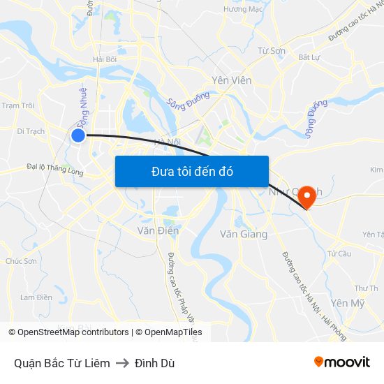 Quận Bắc Từ Liêm to Đình Dù map