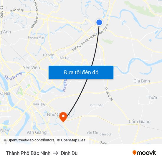 Thành Phố Bắc Ninh to Đình Dù map