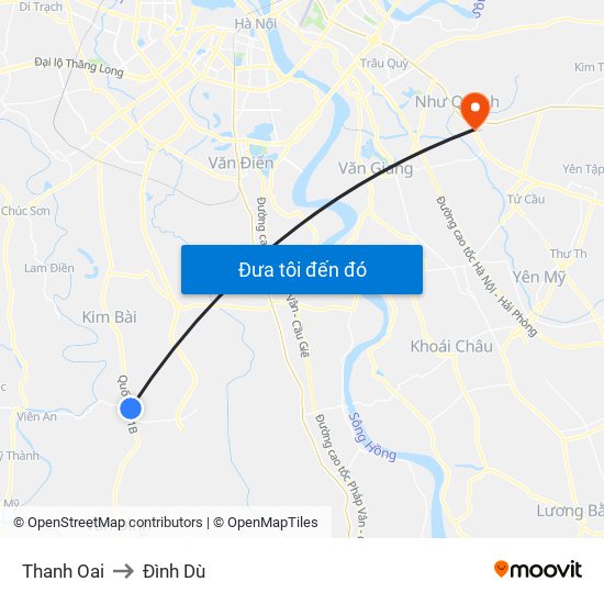 Thanh Oai to Đình Dù map