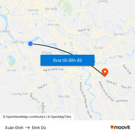 Xuân Đình to Đình Dù map