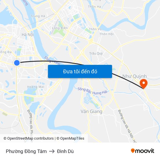 Phường Đồng Tâm to Đình Dù map
