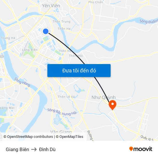 Giang Biên to Đình Dù map