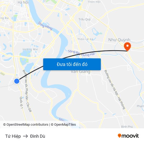 Tứ Hiệp to Đình Dù map