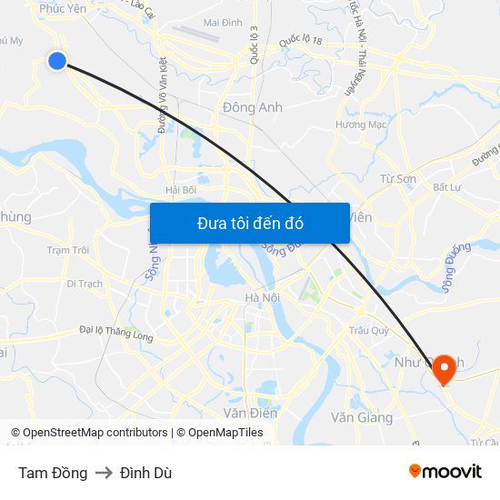 Tam Đồng to Đình Dù map