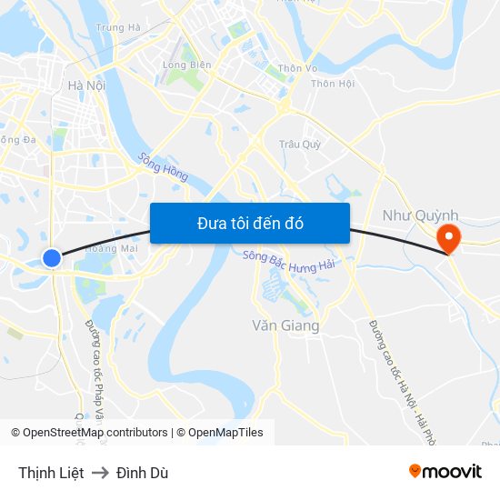 Thịnh Liệt to Đình Dù map