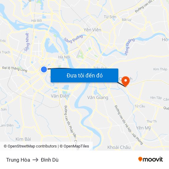 Trung Hòa to Đình Dù map