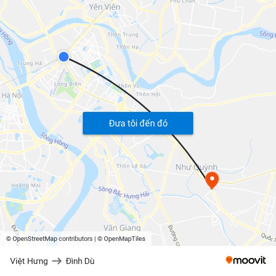 Việt Hưng to Đình Dù map