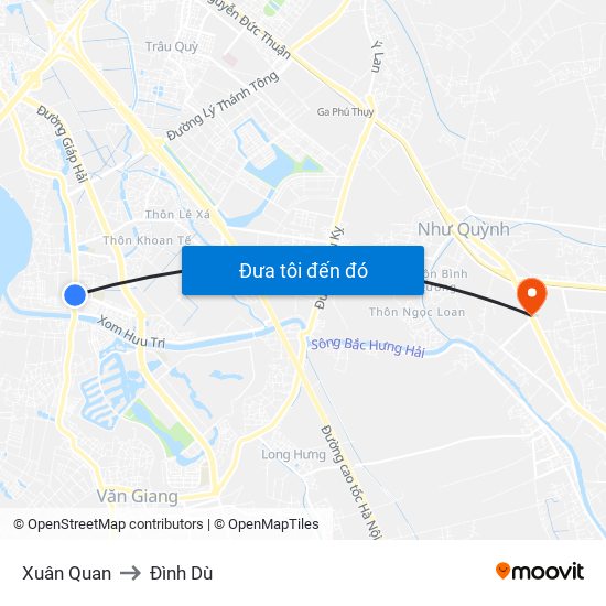 Xuân Quan to Đình Dù map