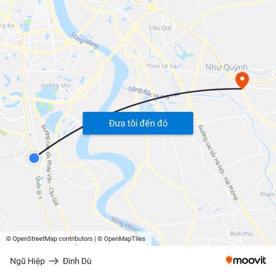 Ngũ Hiệp to Đình Dù map