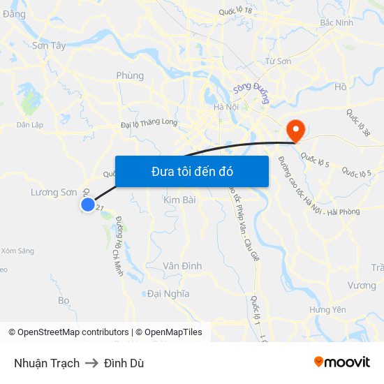 Nhuận Trạch to Đình Dù map