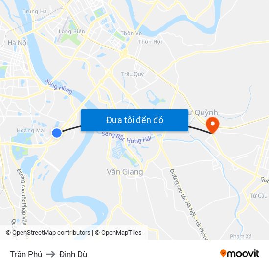 Trần Phú to Đình Dù map