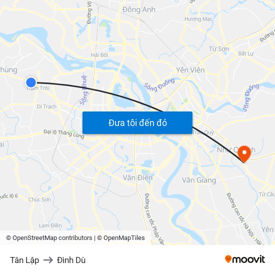 Tân Lập to Đình Dù map