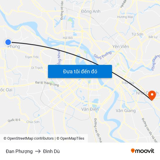 Đan Phượng to Đình Dù map