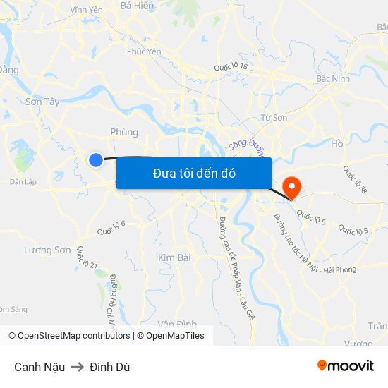 Canh Nậu to Đình Dù map