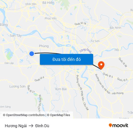 Hương Ngải to Đình Dù map